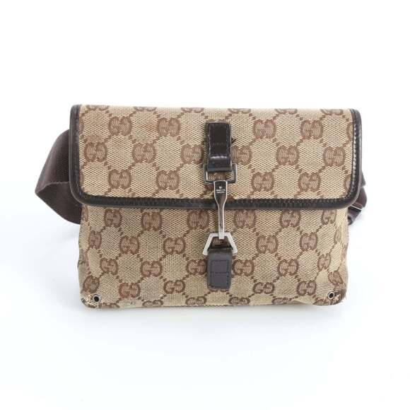 Gucci GG Canvas 92543 Leather Body Bag/Waist Pouch/Shoulder Bag Brown Men's